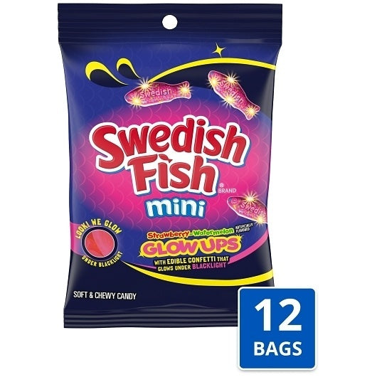 12-PACK OF Glow Ups Soft Candy Peg Bag Swedish Fish Candy, 12 - 6.7 Oz