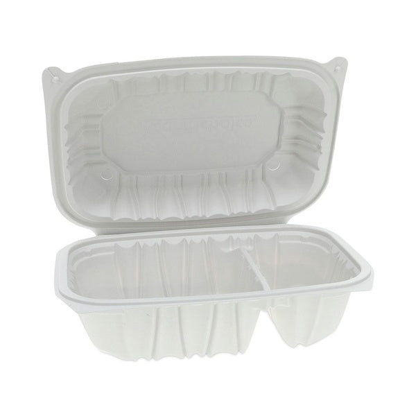 170-PACK OF Container Food Pactiv Corp. EarthChoice Vented Microwavable Plastic Hinged Lid Container - 2 Compartment (9 x 6 x 3.1 inches) - Eco-Friendly Packaging, 170 Containers per Carton