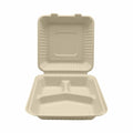 8-PACK OF To Go -Sugarcane Bagasse Compostable 9 Inch 3-Compartment Clamshell - Case of 8 (200 Pcs)