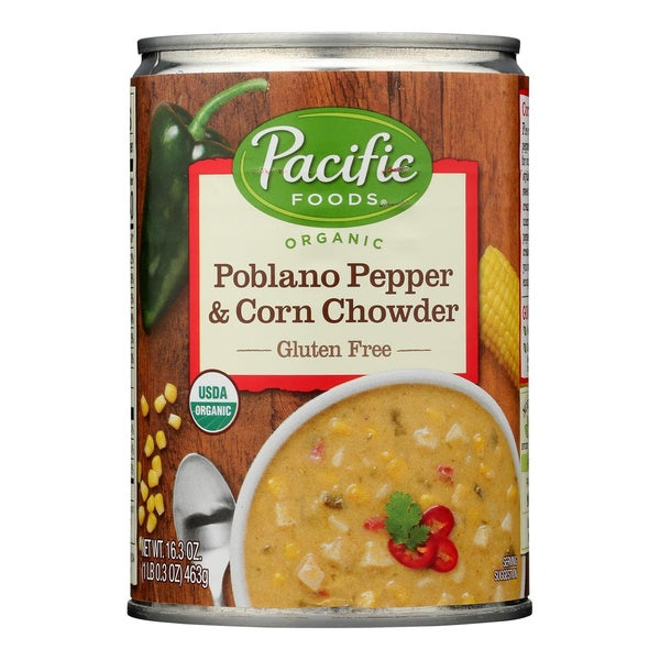 12-PACK OF Soup Chowder Poblano Corn Organic Pacific Foods 16.3 oz