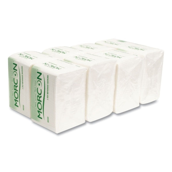 4000-PACK OF Napkin Beverage Morcon Paper B8500 Morsoft 9" x 9.25" White Beverage Napkins - Eco-Friendly, 500 Napkins per Pack, 8 Packs per Carton