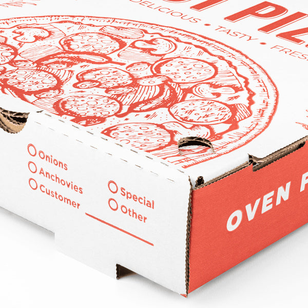 50-PACK OF Container Takeout Karat [50 ct] Corrugated Pizza Box, 14''x14''x2'', Generic Print