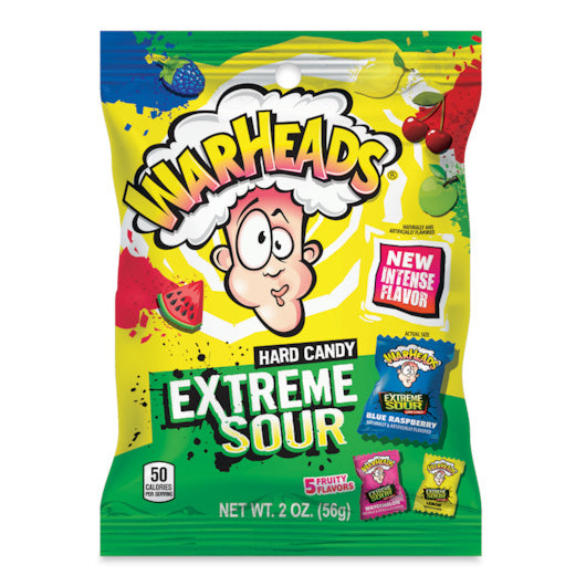 12-PACK OF Extreme Sour Hard Candy Peg Bag Warheads, 12 - 2 Oz