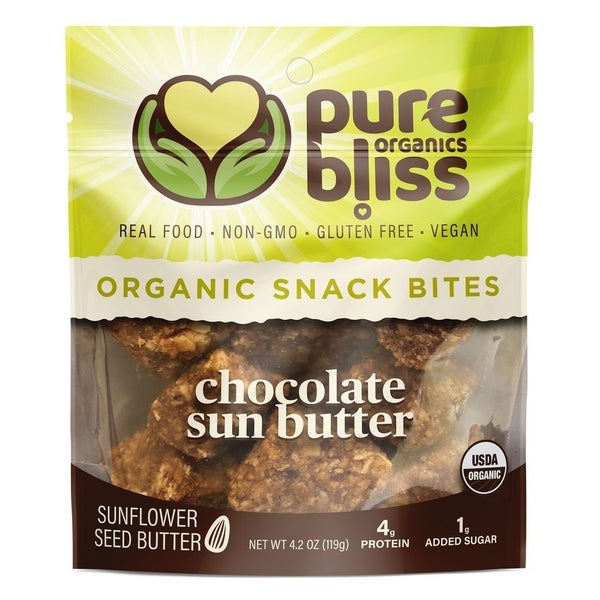 6-PACK OF Organic Snack Bites Chocolate Sun Butter, Pure Bliss Organics
