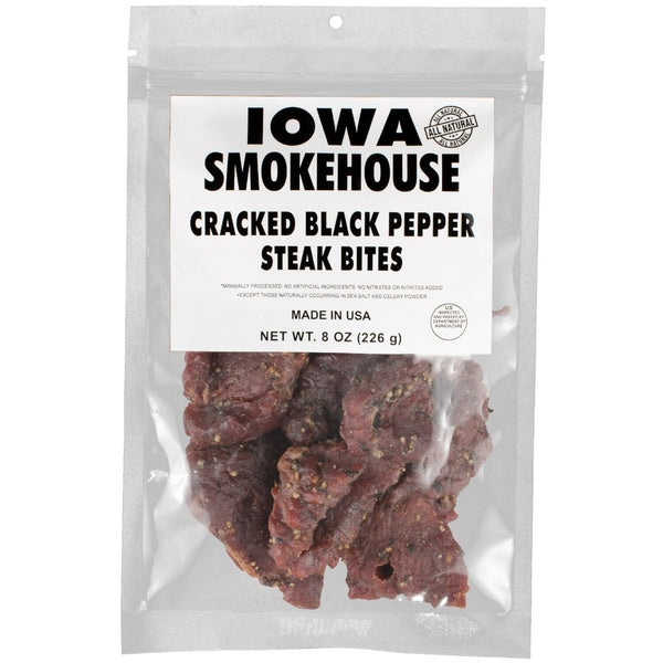 6-PACK OF Beef Steak Bites Cracked Black Pepper 8 oz, Iowa Smokehouse