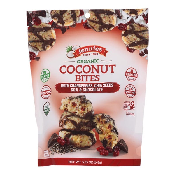 6-PACK OF DESSERT COCONUT COCONUT BUTES WITH CRANBERRIES CHIA SEEDS GOJI AND CHOCOLATE