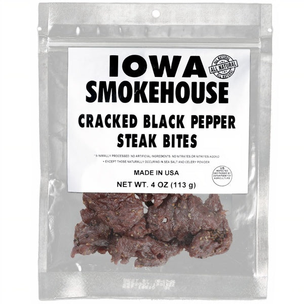 12-PACK OF Beef Steak Bites Cracked Black Pepper 4 oz, Iowa Smokehouse