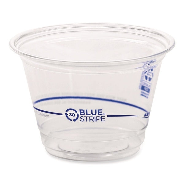 1000-PACK OF Cup Cold Eco-Products EP-CR9 9 oz. BlueStripe Cold Cups - 1000/Carton, 25% Recycled Content, Clear/Blue Design
