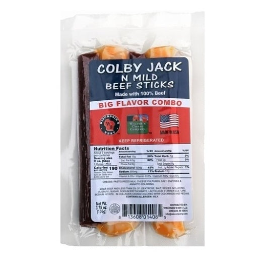 48-PACK OF Colby Jack Cheese And Beef Stick Combination Packs Caddy Case Wisconsin'S Best, Llc, 4 - 12 - 3.75 Oz