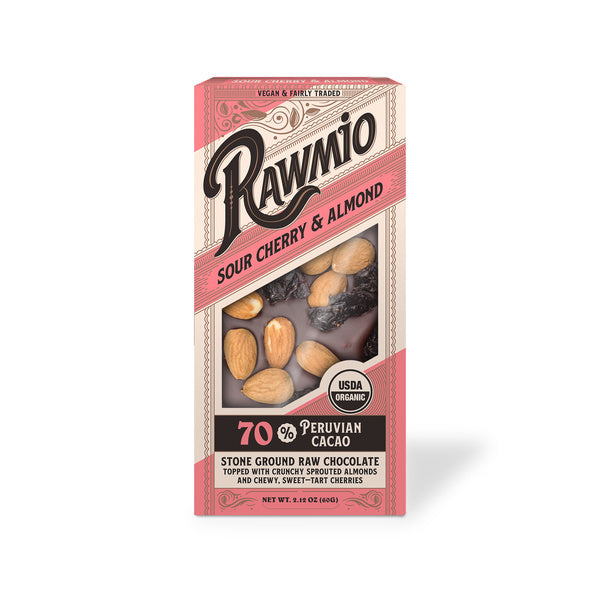 96-PACK OF Chocolate Bar Sour Cherry & Almond Raw Chocolate Bark - 1 case