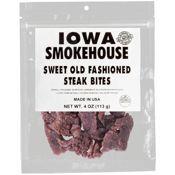 12-PACK OF Beef Steak Bites Sweet Old Fashioned 4 oz, Iowa Smokehouse