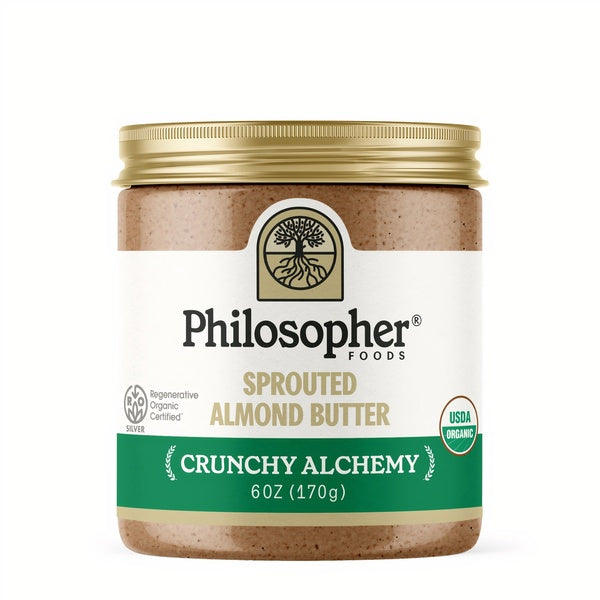 6-PACK OF Almond Butter Sprouted Crunchy Alchemy 6oz, Philosopher Foods