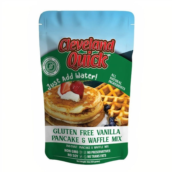 12-PACK OF Mix Gluten Free Vanilla Pancake + Waffle, Cleveland Quick