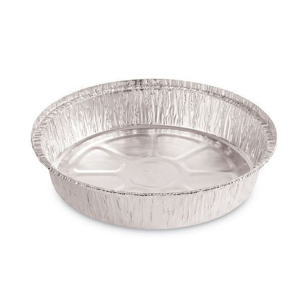 500-PACK OF Container Foil Boardwalk 48 oz. Round Aluminum To-Go Containers - 9 in. Diameter - Perfect for Catering and Food Storage - Silver (500/Carton)