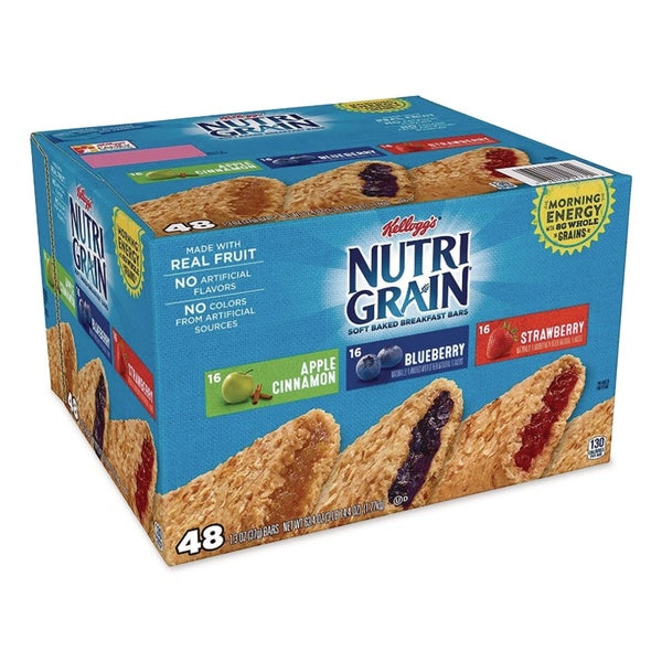 48-PACK OF Breakfast Bar Kellogg's Nutri-Grain Soft Baked Breakfast Bars - Assorted Flavors: Apple, Blueberry, Strawberry - 48 Count Pack