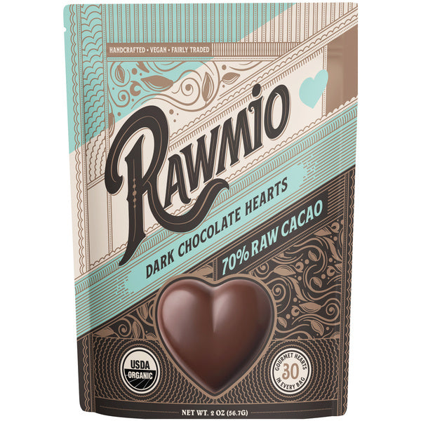 18-PACK OF Candy Chocolate Dark Raw Chocolate Hearts - 1 case