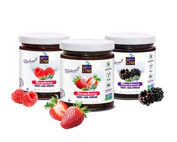 6-PACK OF Fruit Spread Chia Extra Fruit Set of 3 (Wildberry, Raspberry, Blackberry), Space Enterprises (World of Chia)