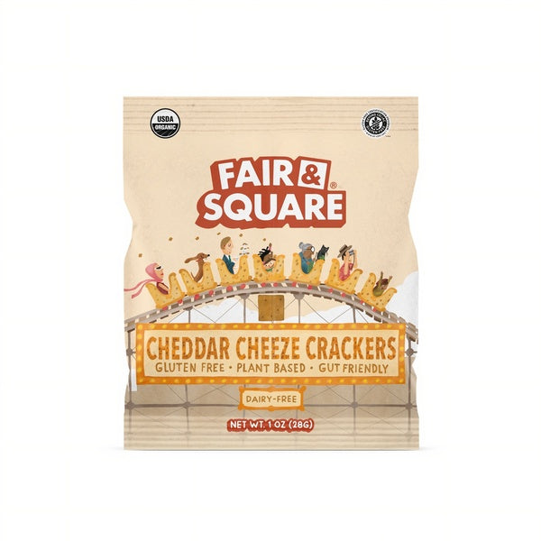 108-PACK OF Snack Crackers, Organic Cheddar Cheeze 1 oz, Fair and Square