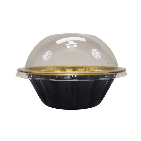 600-PACK OF 18 oz. Jumbo Disposable Aluminum Pot Pie Pan with Lid - Black and Gold