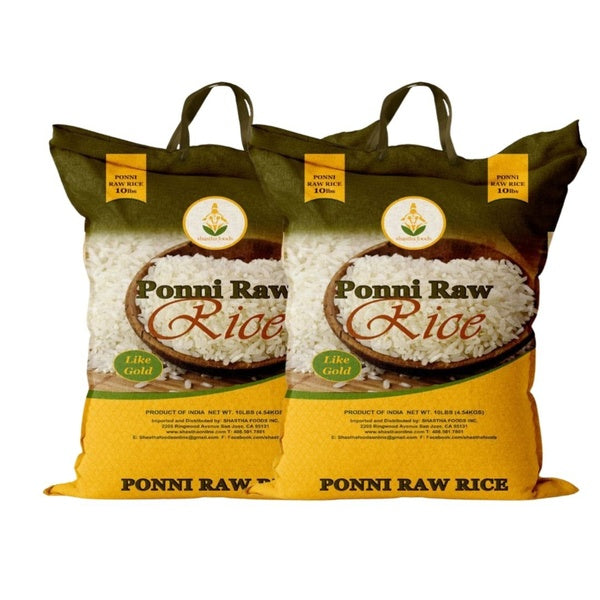 2-PACK OF Shastha Traditional Earthy Flavoured Ponni Raw Rice - 10 Lbs ,