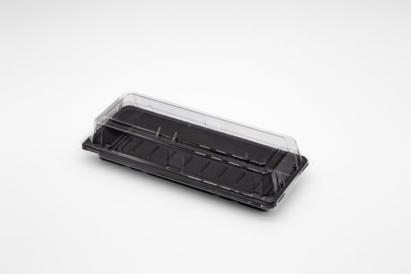 4-PACK OF Heavy Duty Container Disp 8.6x3.5x2 Black Sushi Tray w/ Clear Lid #001 400sets