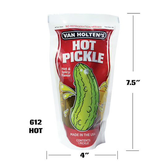 12-PACK OF Jumbo Hot Hot And Spicy Pickle Whole Single Serve Pouch Van Holten Pickles, 12 - 1 Ea