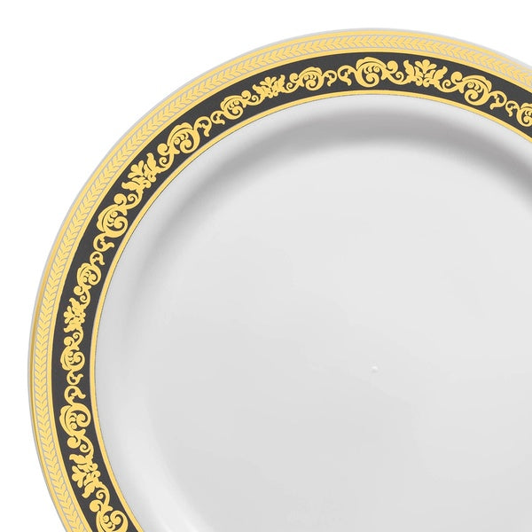 24-PACK OF Plate Salad 7.5" White Black Gold