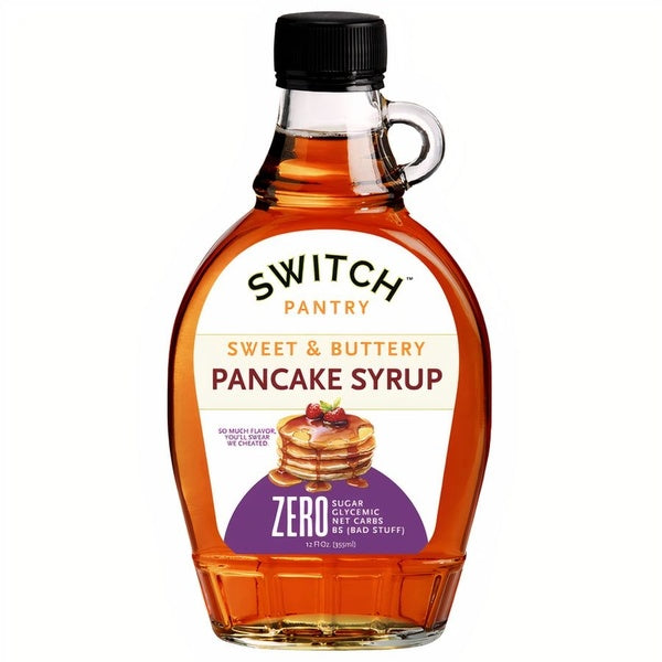 12-PACK OF Syrup Pancake, SWITCH™ Sweet & Buttery Pancake Syrup in 12oz GLASS Bottle, The Scrummy Sweets Co.