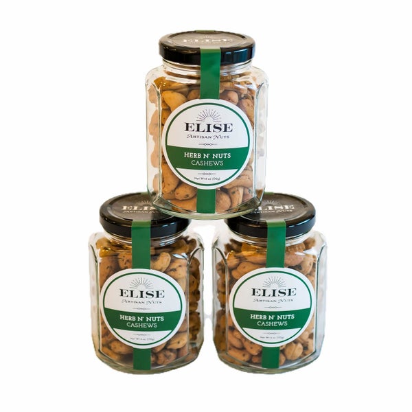 12-PACK OF Cashews Roasted, Herb N' Nuts Elise Artisan Nuts