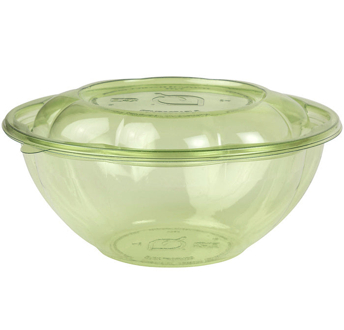 150-PACK OF Container To Go Vegware Compostable 24 oz Round PLA Salad Bowls & Lids w/ Green Tint | 150 count