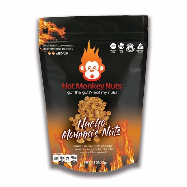 6-PACK OF Peanuts Nacho Momma's Nuts, Hot Monkey Nuts