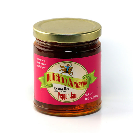 12-PACK OF Rollicking Buckaroo Pepper Jam Extra Hot "Extra Hot N Sweet" - Case of 12 - 10.2 oz.