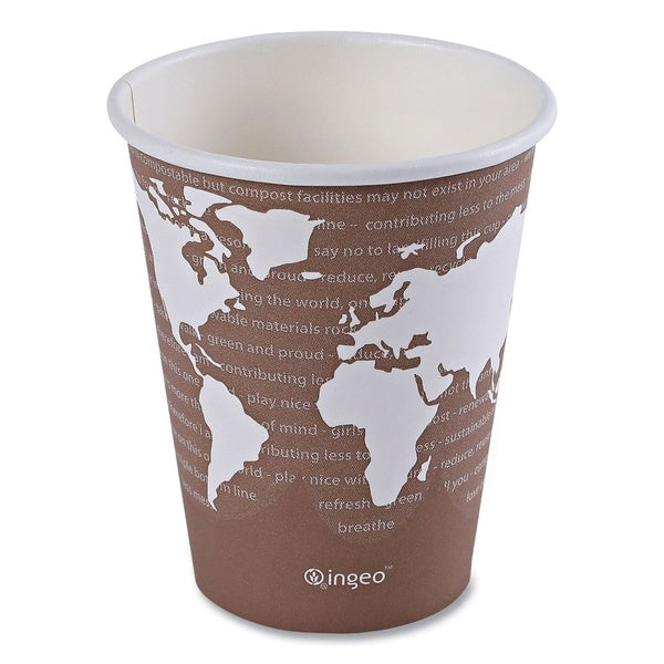 50-PACK OF Cup Paper Eco-Products 8 oz. World Art Renewable and Compostable Hot Cups - Plum (Pack of 50) for Sustainable Drinking