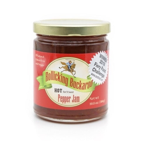 12-PACK OF Rollicking Buckaroo Pepper Jam Hot "Hot N Sweet" - Case of 12 - 10 oz