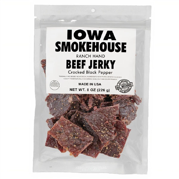 6-PACK OF Beef Jerky Ranch Hand Cracked Black Pepper 8 oz, Iowa Smokehouse