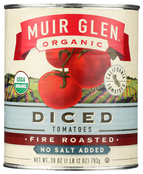 12-PACK OF Tomato Diced Organic Fire Roasted No Salt Added Muir Glen Inc 28 oz