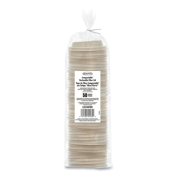 1000-PACK OF Lid Cmpstbl Dart LK316FBR ProPlanet Compostable Molded Fiber Lids for Paper Cups - Fits 10 oz to 24 oz Hot Cups - Tan (1000/Carton)