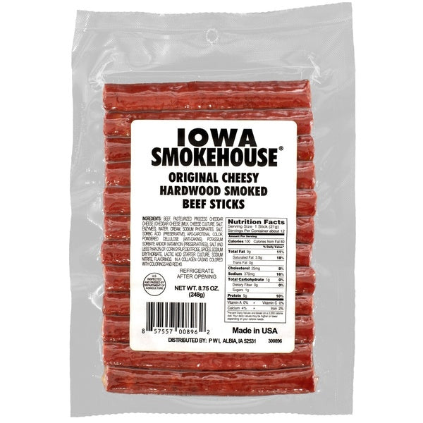 12-PACK OF Beef Sticks Hardwood Smoked Cheesy Original 8.75, Iowa Smokehouse oz