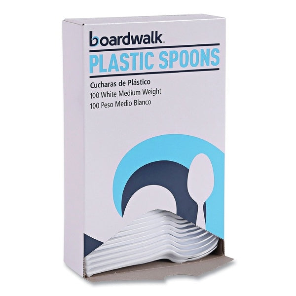 100-PACK OF Cutlery Plastic Boardwalk BWK Mediumweight White Polystyrene Teaspoons - Perfect for Events and Dining (100 Count)