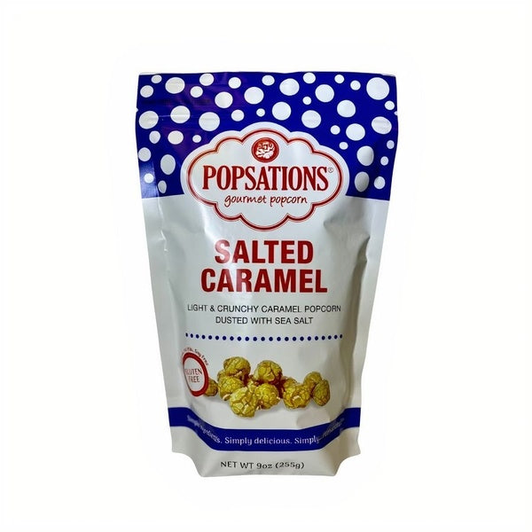 12-PACK OF Popcorn Caramel Salted Resealable Pouch, Popsations Popcorn