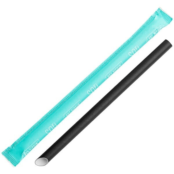 12-PACK OF Straw Paper WRAPPED Black 8.5in