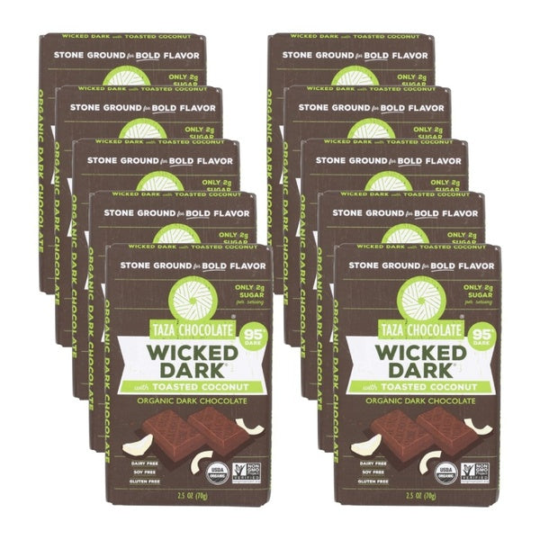 10-PACK OF Chocolate Bar Organic 95% Dark Chocolate With Toasted Coconut Taza Chocolate 2.5 oz