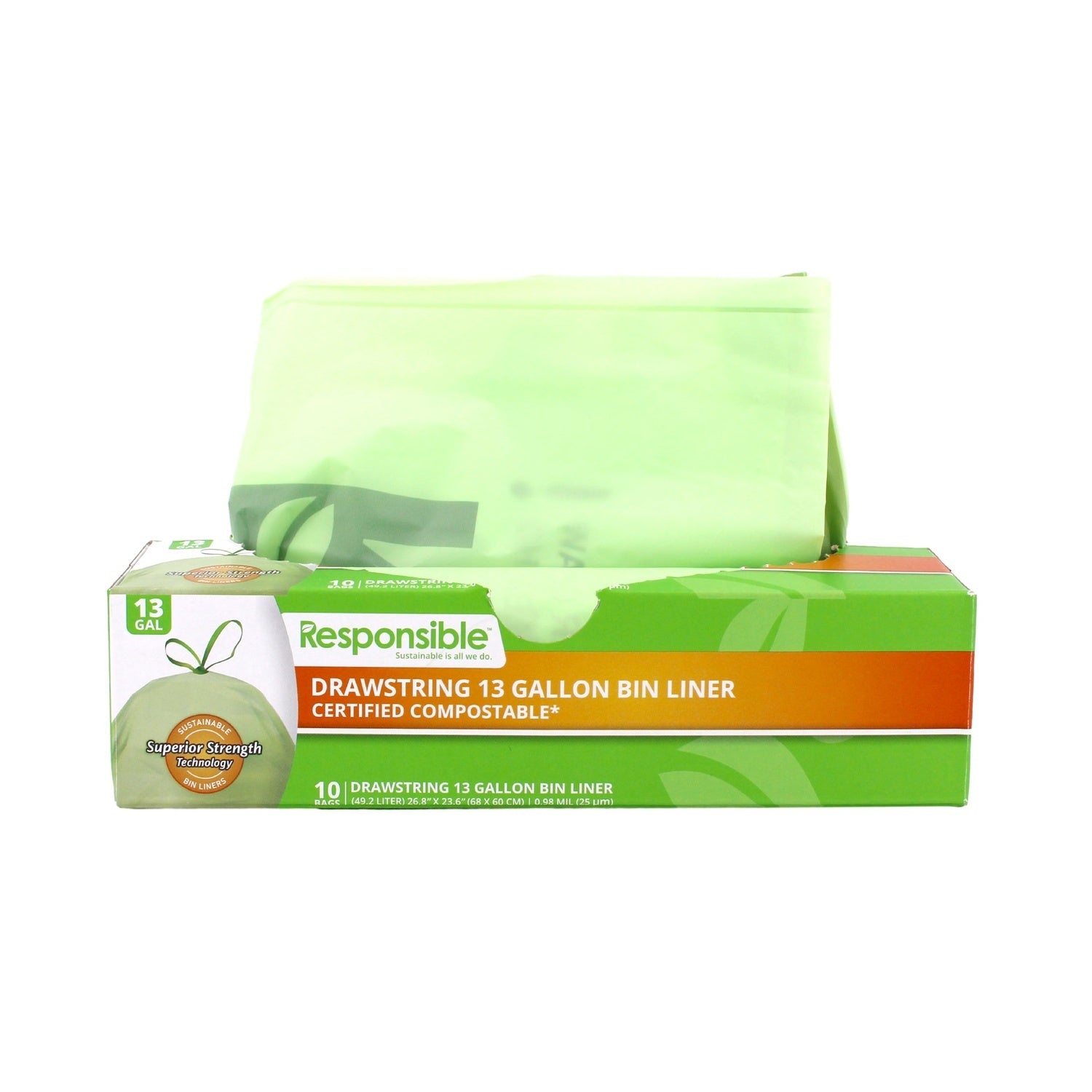 240-PACK OF LINER BIN COMPOSTABLE DRAWSTRING 13 GALLON
