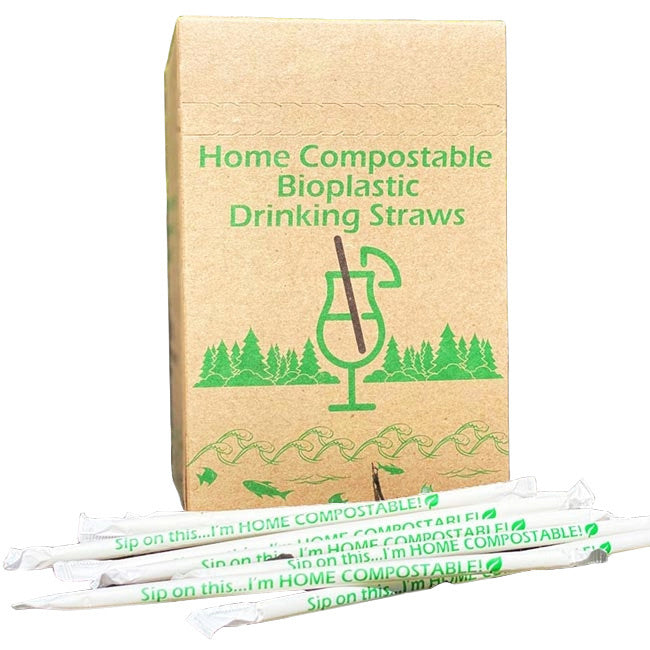2400-PACK OF Straw Wrapped Compostable PHA 7.75" Smoothie Straws 7mm | 8 Boxes | 2400 count