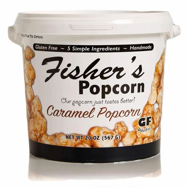 12-PACK OF Popcorn Caramel Large Tub, Fisher’s Popcorn