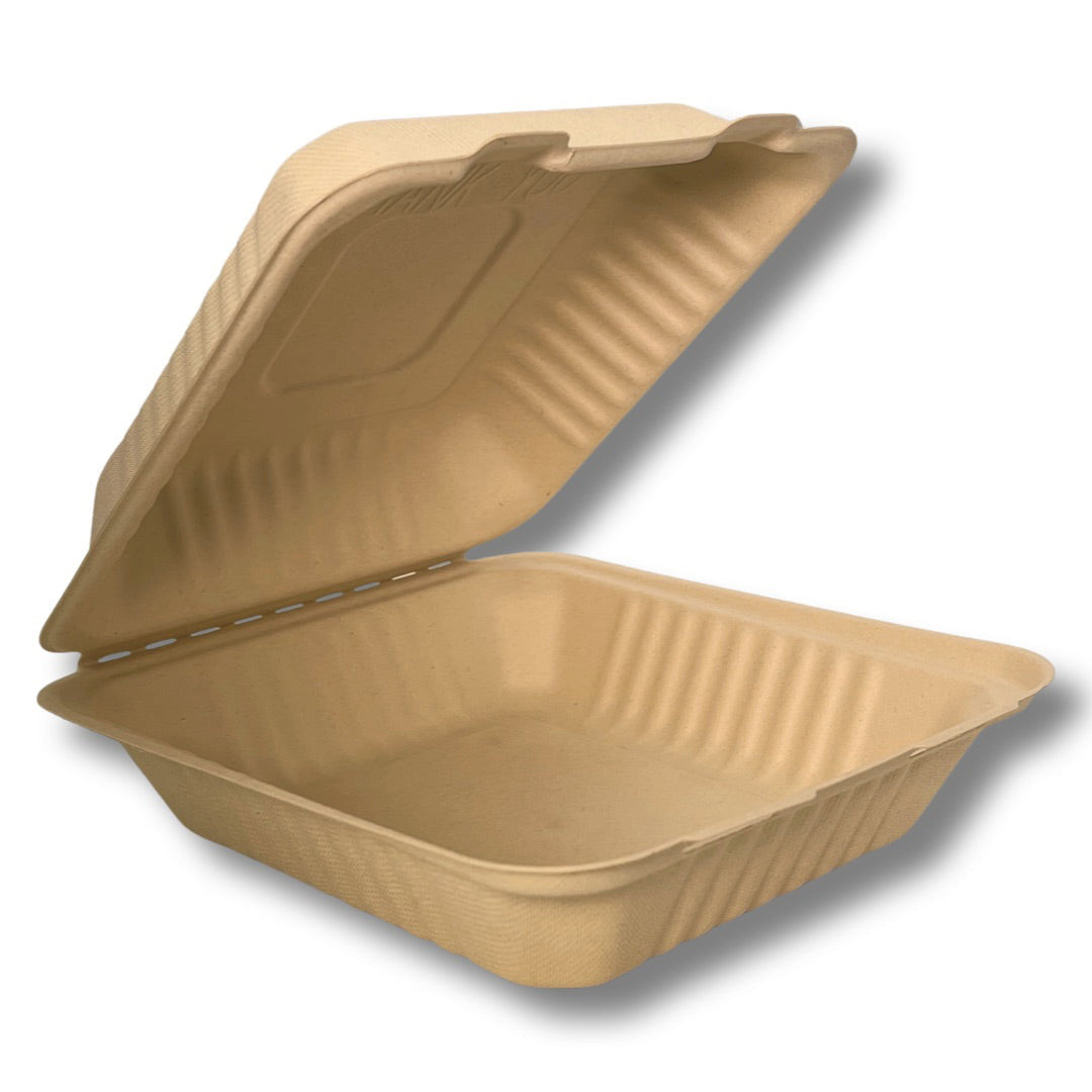 200-PACK OF CONTAINER FOOD COMPOSTABLE MOLDED FIBER HINGED 9 X 9 INCH DISPOSABLE