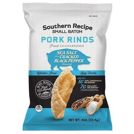 6-PACK OF Sea Salt & Black Pepper Pork Rinds Southern Recipe Small Batch, 6 - 4 Oz