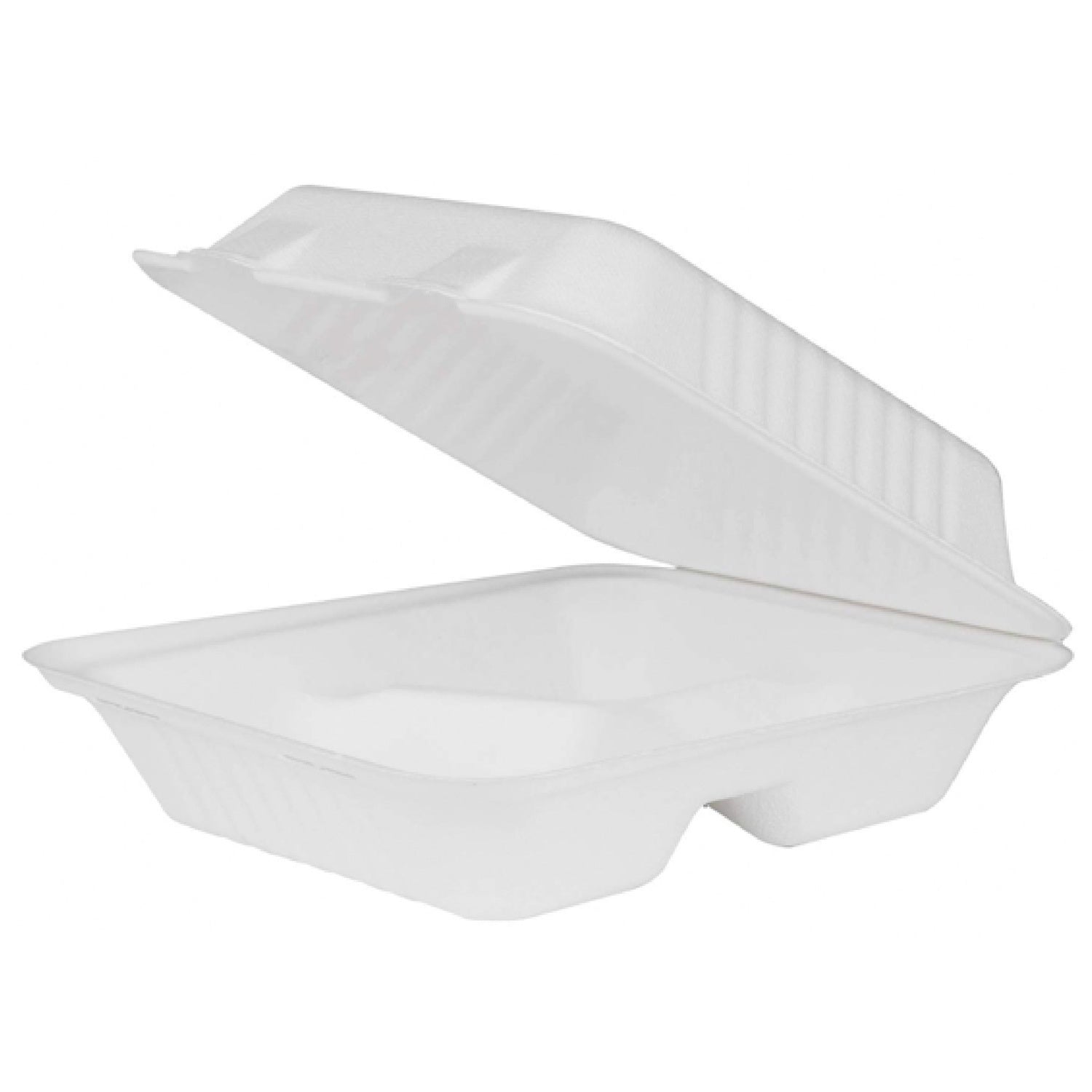200-PACK OF CONTAINER FOOD COMPOSTABLE MOLDED FIBER 3-C HINGED 9 X 9 INCH DISPOSABLE