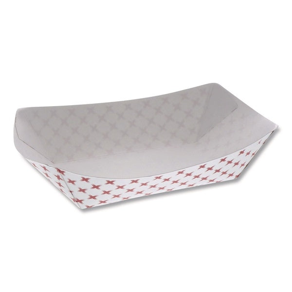 500-PACK OF Tray Cardboard Pactiv Corp. 7.75" x 5.1" x 2.1" Paperboard Food Tray - Red and White - 500 Count