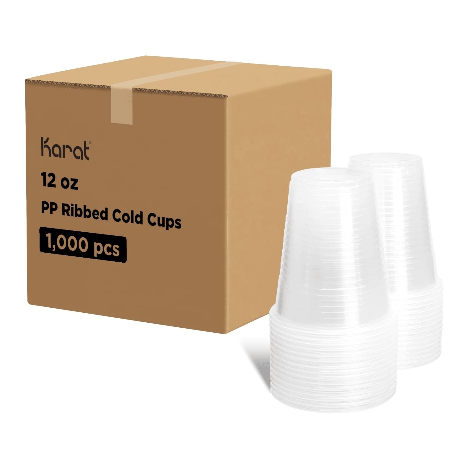 1000-PACK OF Cup Plastic Karat 12oz PP Plastic Ribbed Cold Drink Disposable Cups (90mm) For office, gyms, daily consume, C1080 (Karat) - 1,000 ct